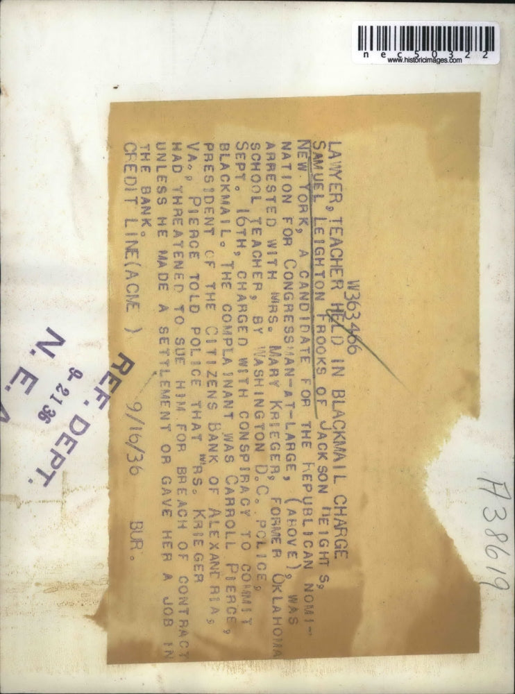 1936 Press Photo Lawyer, teacher held in blackmail charge