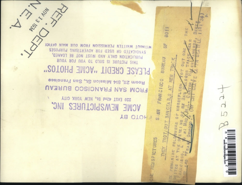 1934 Press Photo Mrs NL Carter,H Cameron , B Carter 7 horse Frank Ormond