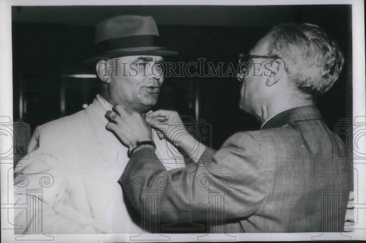 1955 Press Photo Russian Farm Delegate Petr Svechnikov Measured For Shirt