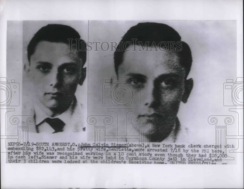 1955 Press Photo John Calvin Siemer Bank Clerk Charged With Embezzlement