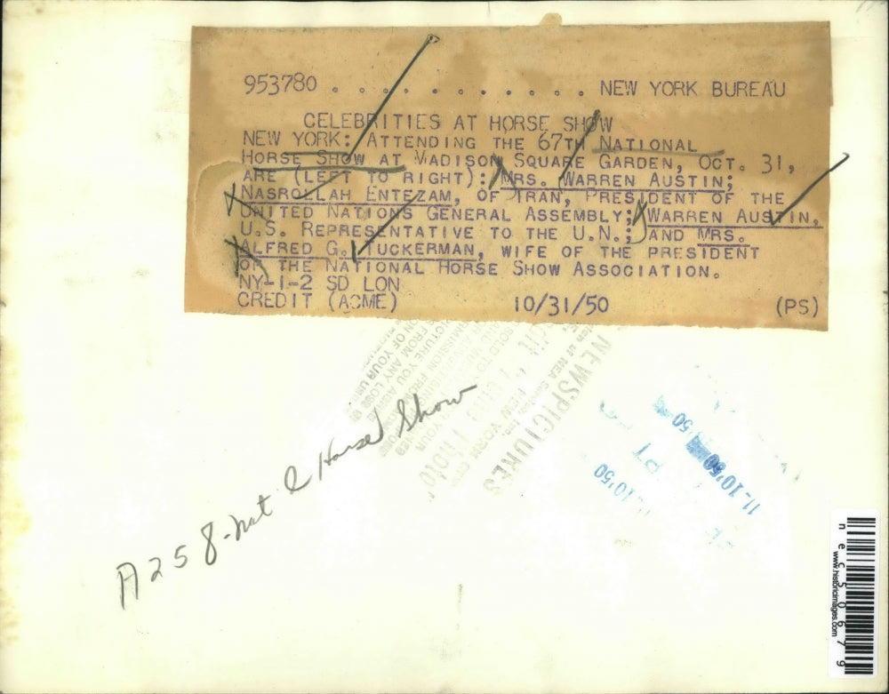 1950 Press Photo 67th annual Horse Show in New York.