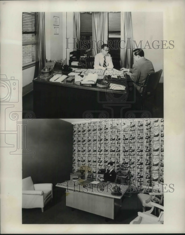 1954 Press Photo Two Views of Normal Office and Updated Office with Furniture- Historic Images