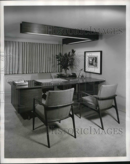 1956 Press Photo After Office in Where They Work Exhibit at Office Equipment Co.