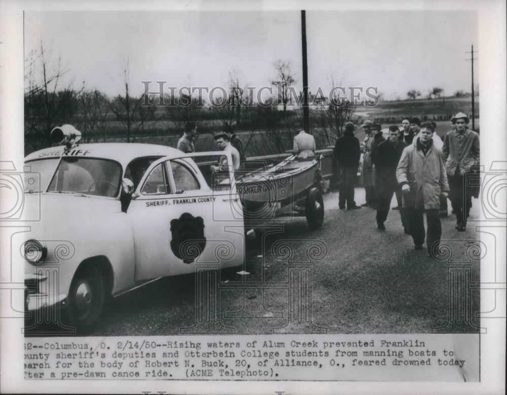 1950 Press Photo Rising Waters of Alum Creek Prevented Search for Robert Buck