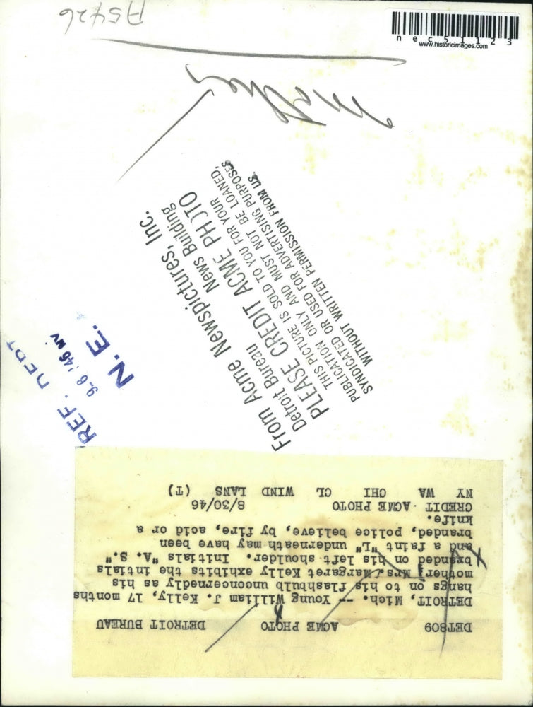 1946 Press Photo 17 month old, William J. Kelly and mother Margaret Kelly