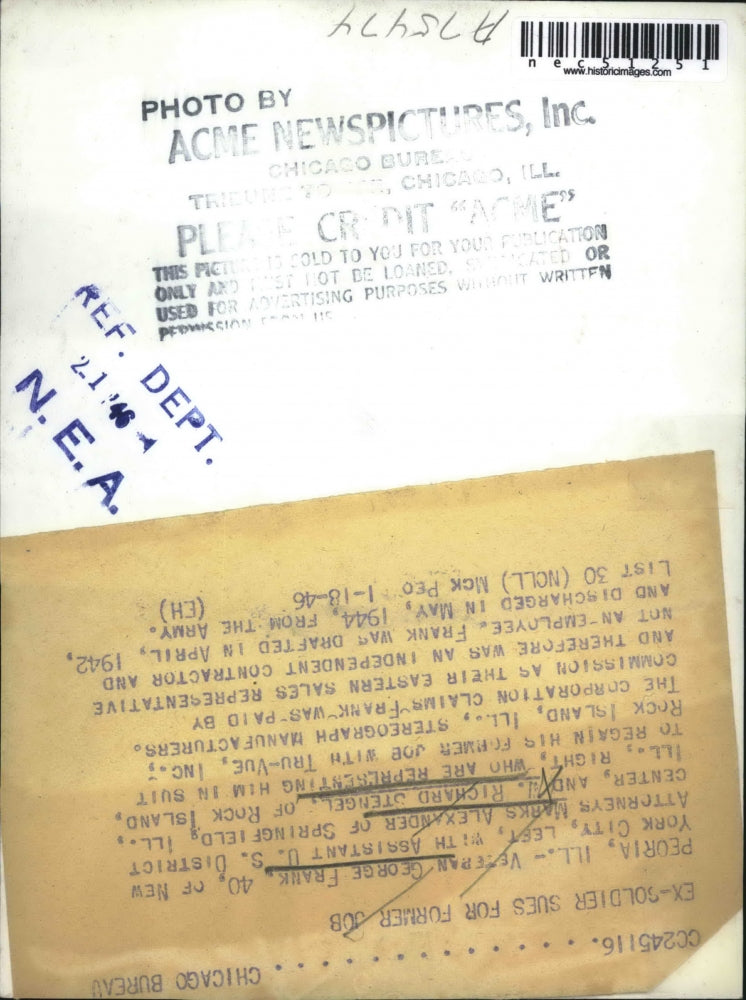 1946 Press Photo George Frank, with attorneys Marks Alexander, Richard Stengel.