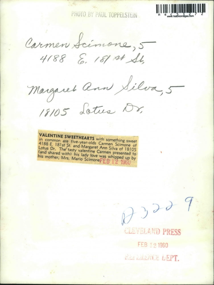 1960 Press Photo Carmen Scimone on valentines day.