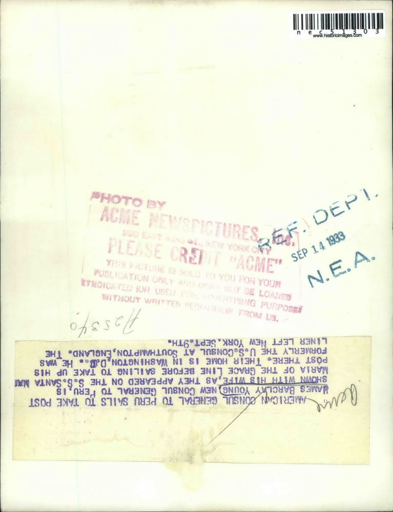 1933 Press Photo James barclay Young aboard the SS Santa Maria of the Grace Line