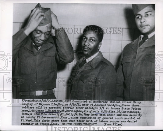 1955 Press Photo 3 Soldiers to be excuted for murder of Taxicab driver