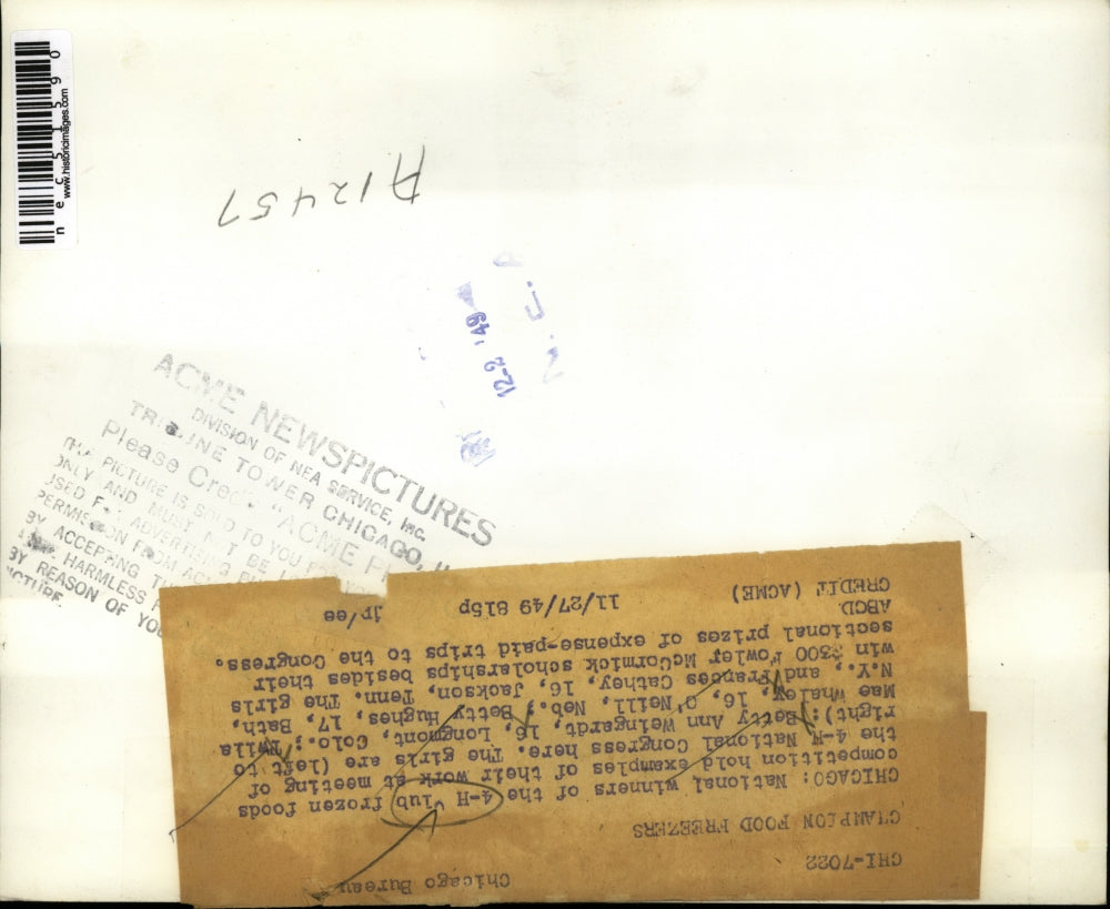 1949 Press Photo National winners of the 4-H Club frozen foods competition