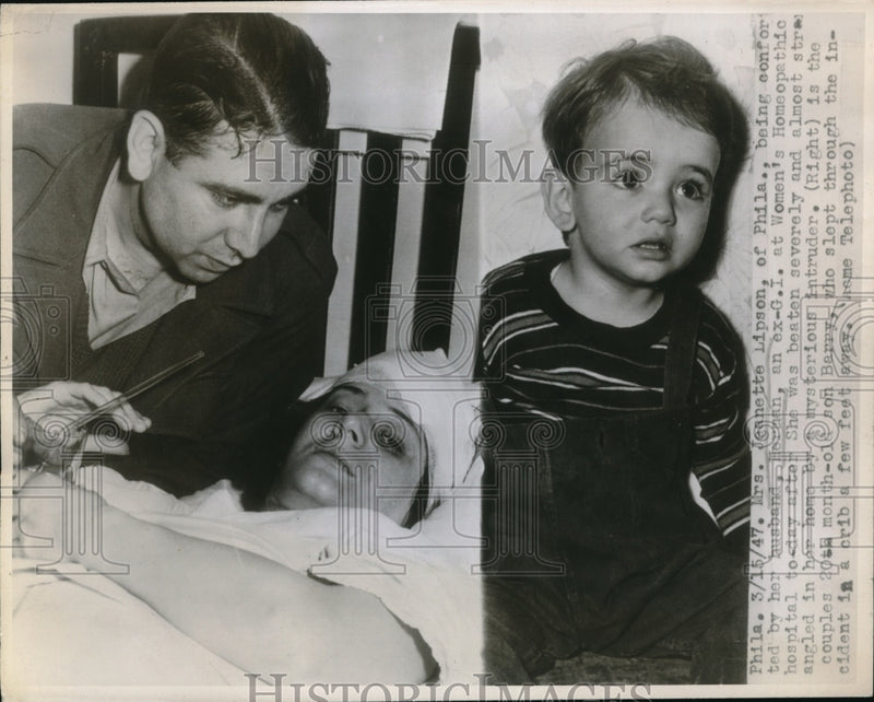 Load image into Gallery viewer, 1947 Press Photo Mrs. Jeanette Lipson Beaten By Intruder as Son Barry Slept
