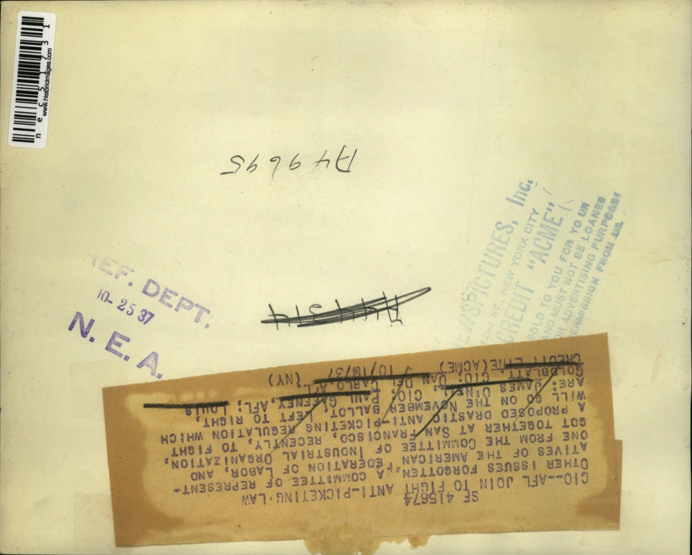 1937 Press Photo James O'Neil, Louis Goldblatt CIO, Paul Gaffney, AFL California