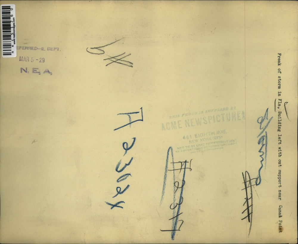 1929 Press Photo Freak storm in Florida destroys building near Canal Point