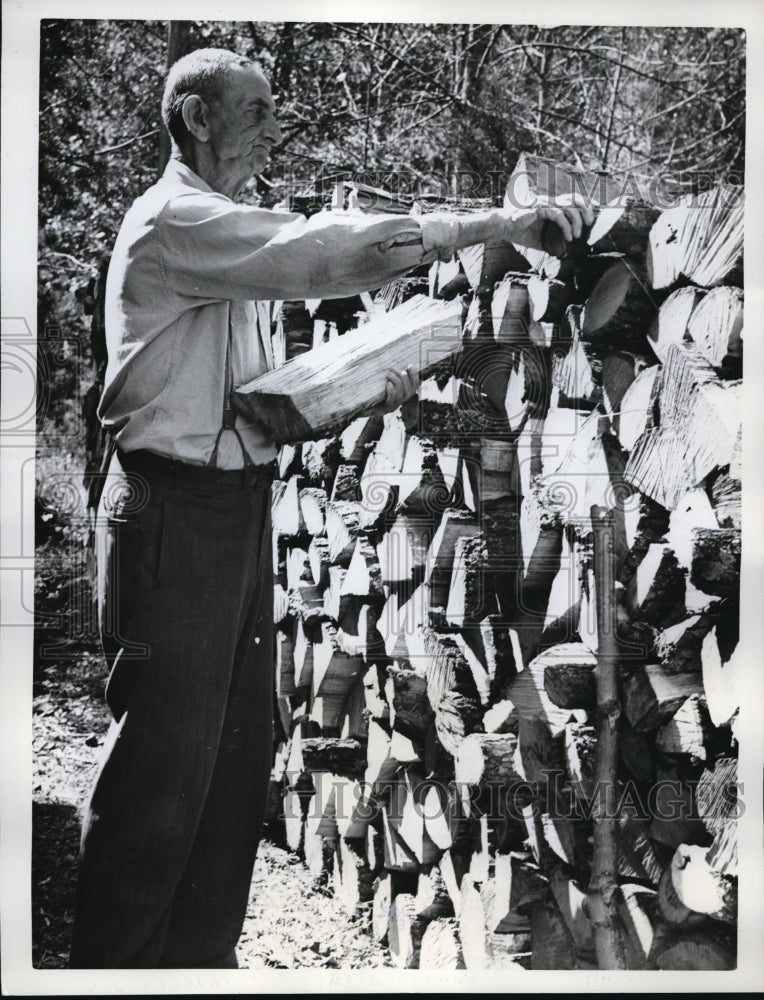 1960 Press Photo Billy Hibbert Sole Resident Of Knott Tennessee Pulls Wood
