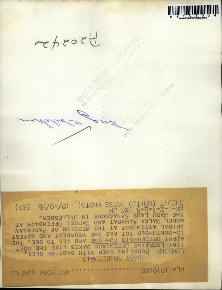 1956 Press Photo Lorraine Offenbach London Baby Wedding attendant