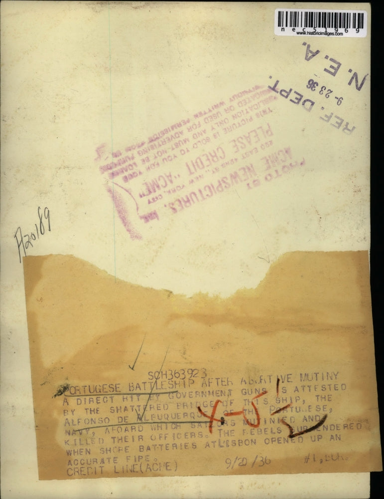 1936 Press Photo Portugese Battleship Alfonso De Alburquerque