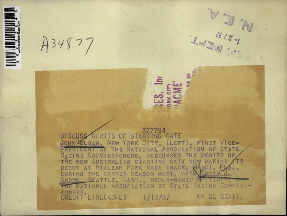 1937 Press Photo New Australian starting gate at Hialeah Park Race Track