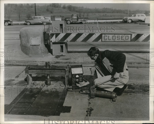 1956 Press Photo Baldwin SR-4 Calibration Scale Platform For Weighing Trucks- Historic Images