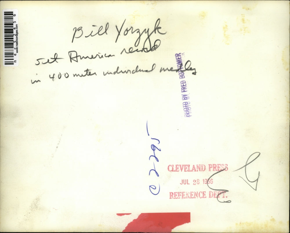 1956 Press Photo Bill Yorzyk American Record For 400 Meter Swim - nec52456