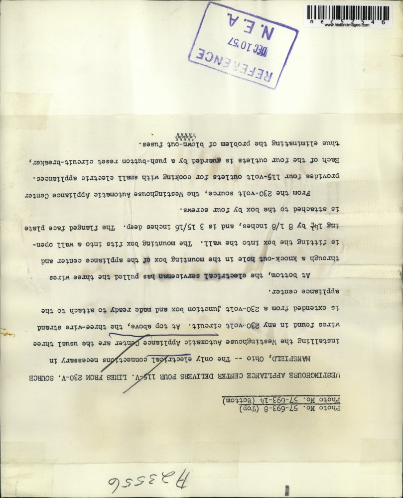 1957 Press Photo Westinghouse Delivers Four 115-Volt Lines From 230-Volt Source