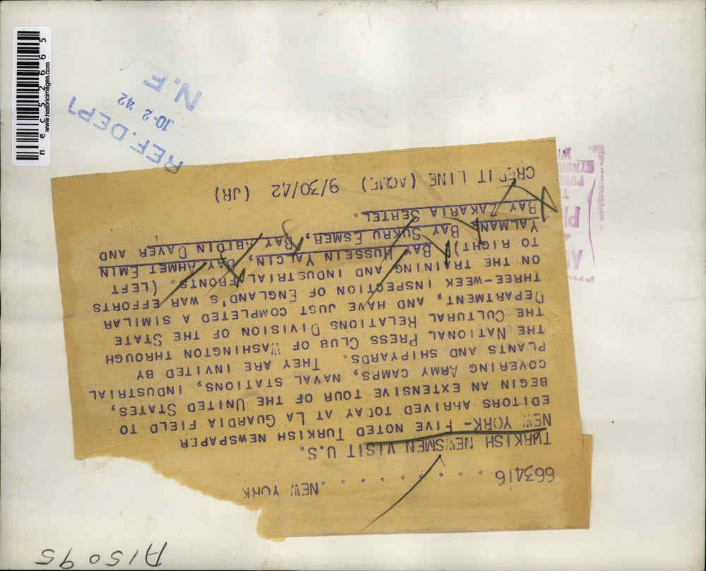 1942 Press Photo Turkish Newsmen Visit U.S.: Hussein Yalcin, Ahmet Emin