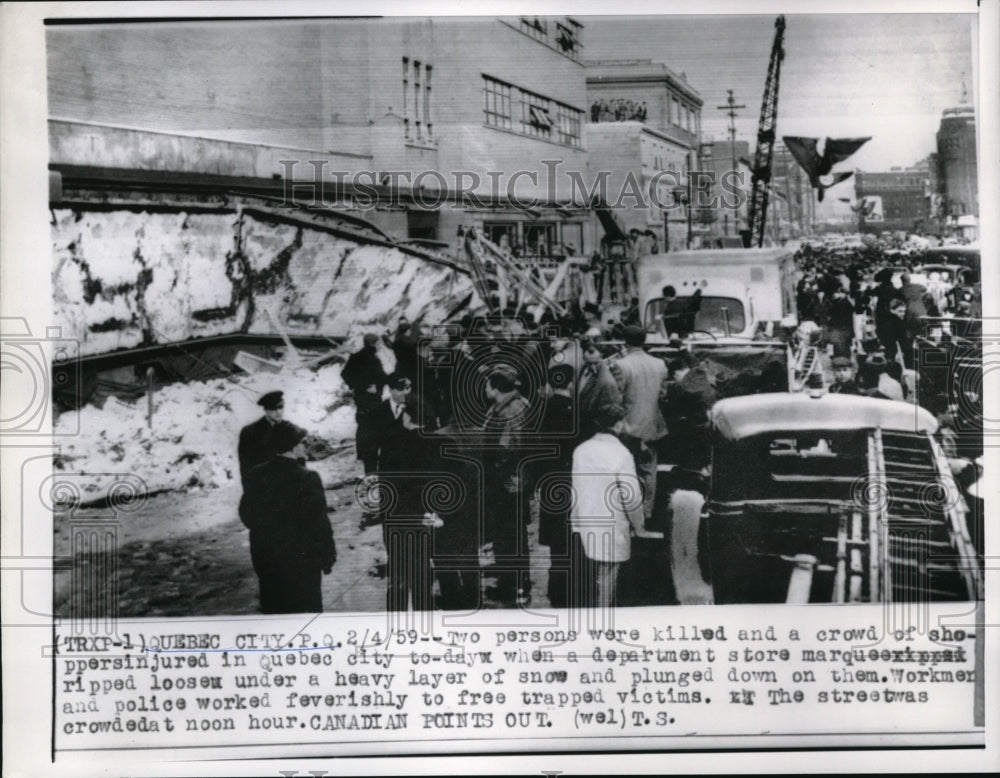 1959 Press Photo Two Killed In Construction Accident In Quebec City