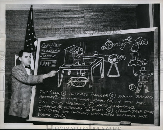 1959 Press Photo Speaker's Rostrum, Rube Goldberg Charles Stauffacher California