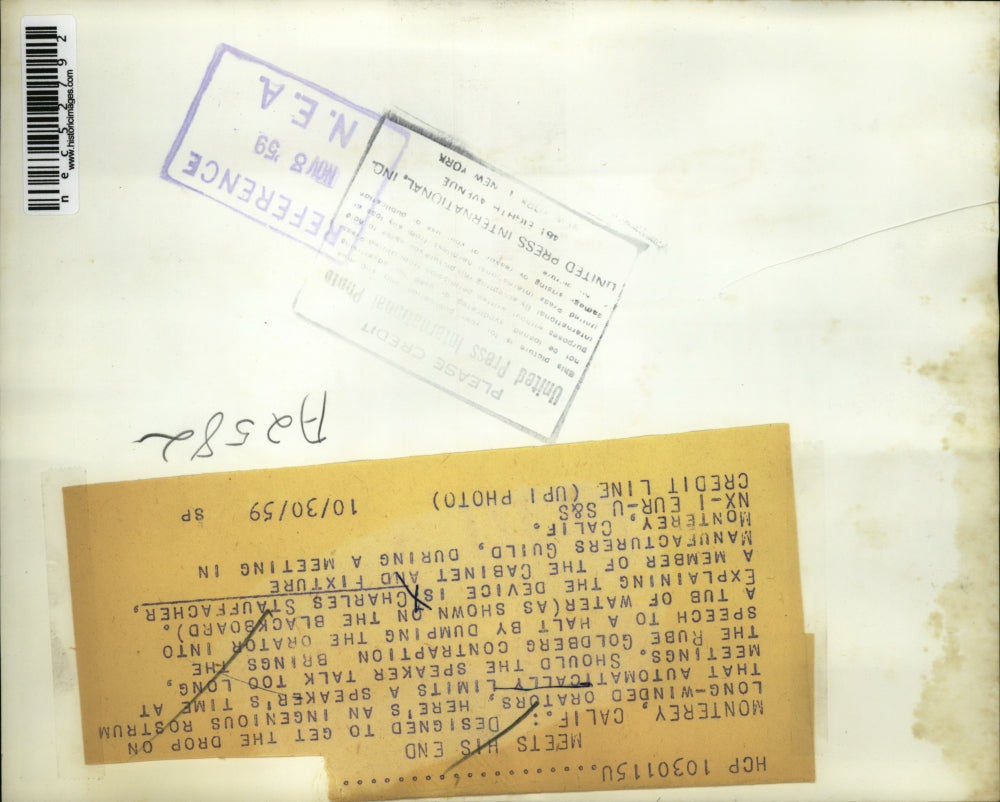 1959 Press Photo Speaker's Rostrum, Rube Goldberg Charles Stauffacher California