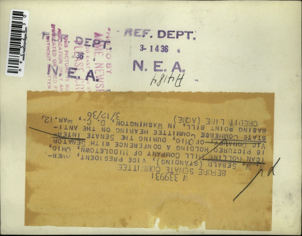 1936 Press Photo W.W. Sebald, Vic Donahey, Ohio Senator, Washington, D.C.