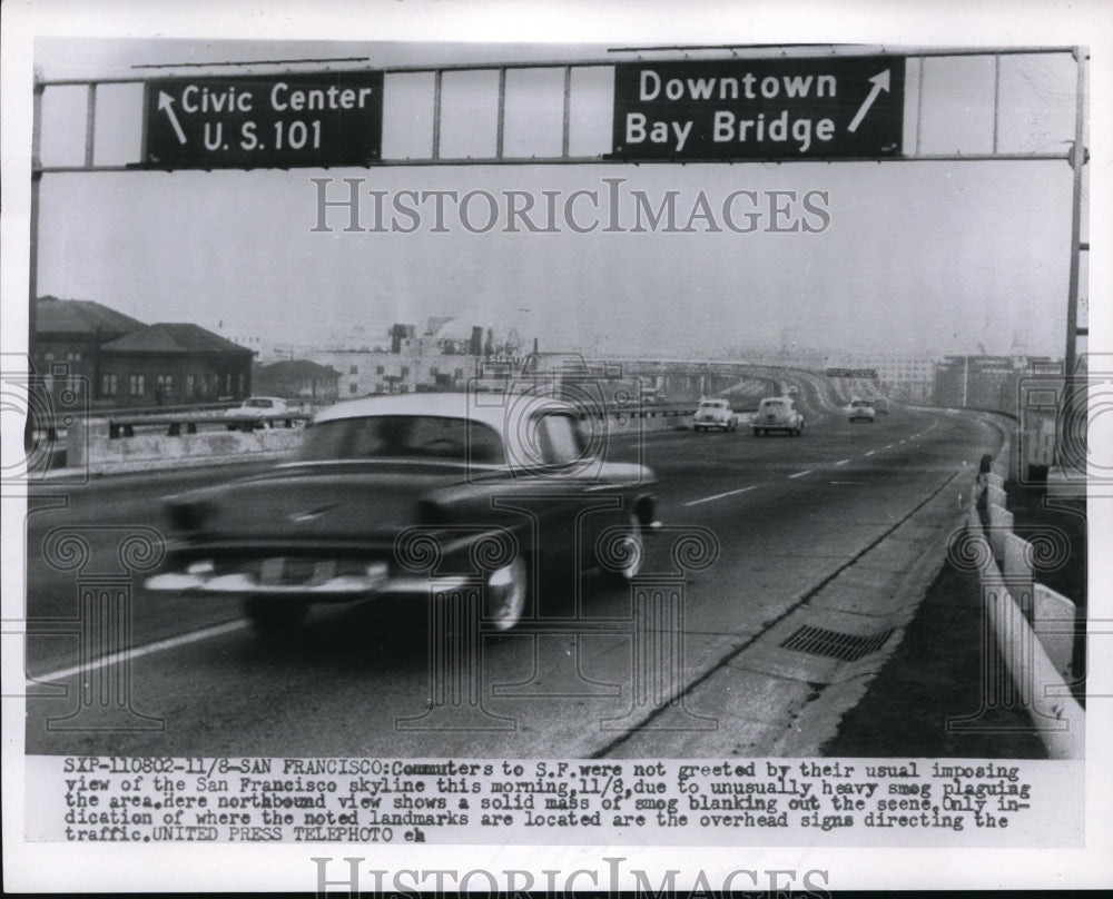 1955 Press Photo San Francisco Downtown Bay Bridge Highway