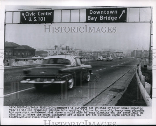 1955 Press Photo San Francisco Downtown Bay Bridge Highway