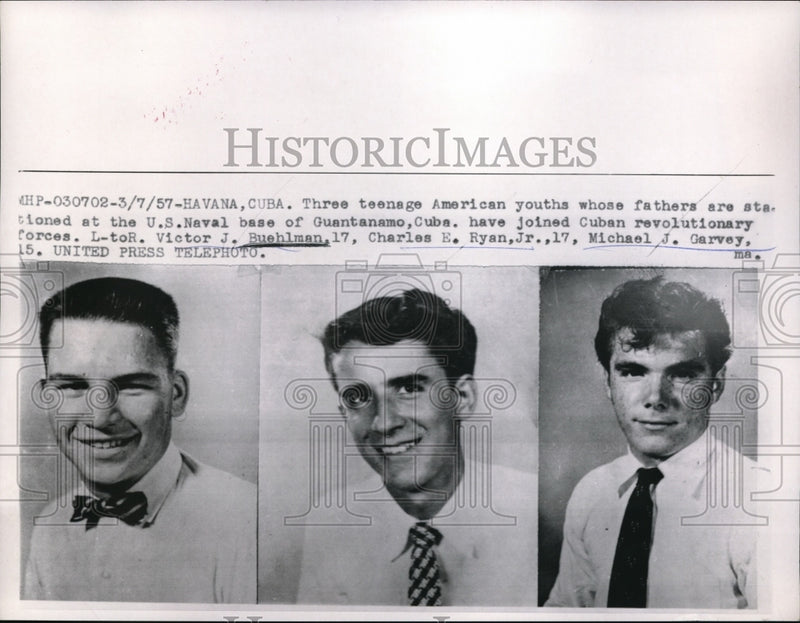 Load image into Gallery viewer, 1957 Press Photo 3 youths whose dads are stationed in Cuba joined the Revolution
