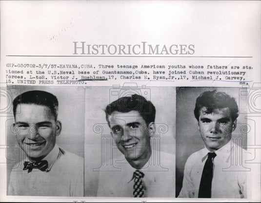 1957 Press Photo 3 youths whose dads are stationed in Cuba joined the Revolution