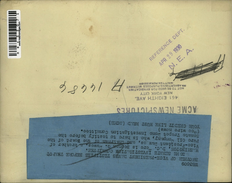 Load image into Gallery viewer, 1930 Press Photo Beeman G. Dawes to testify before Senate Dome Investigation.
