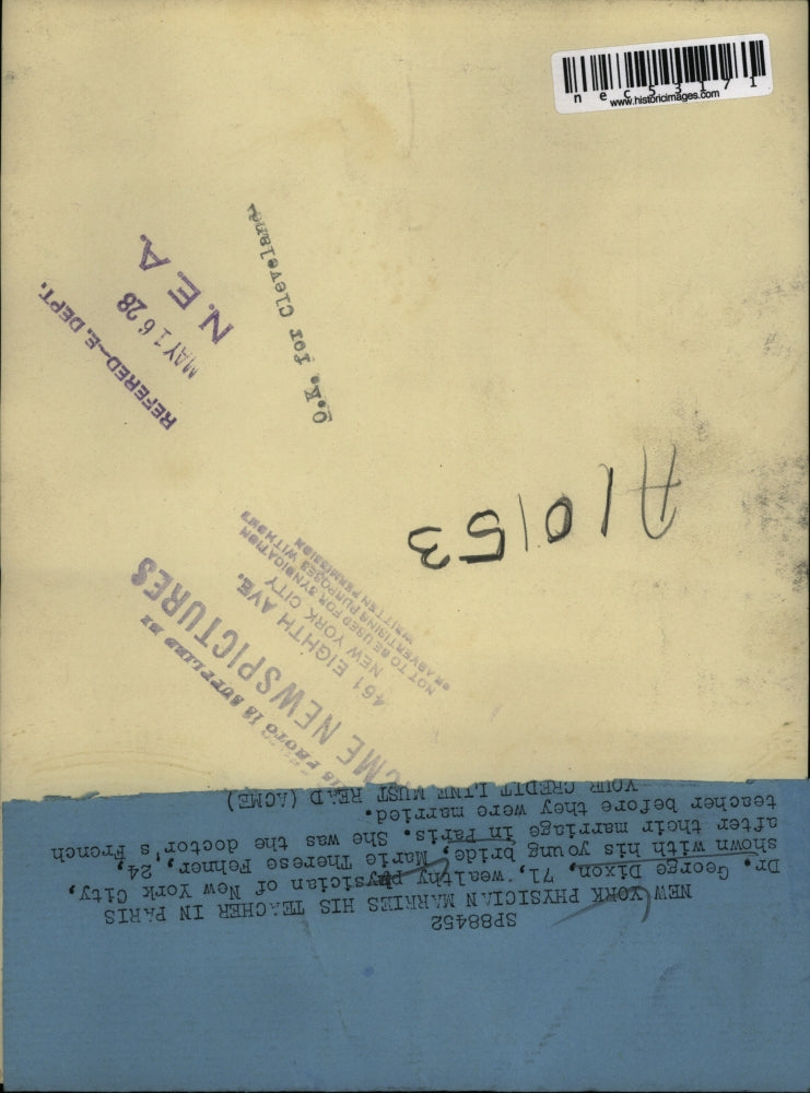 1928 Press Photo Dr George Dixon and young Bride Marie Therese Fehner