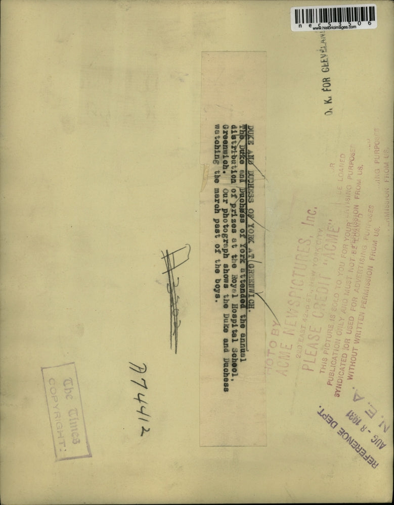 1931 Press Photo Duke and Duchess of York at Greenwich