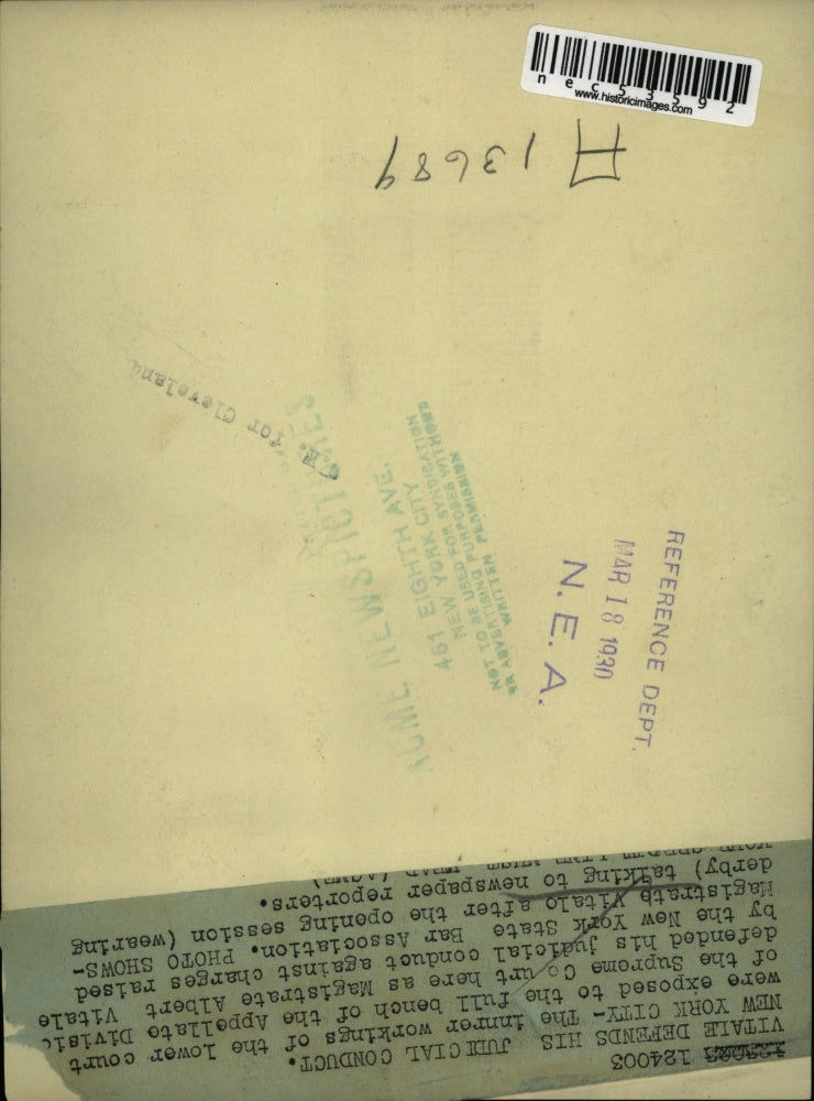 1930 Press Photo Magistrate Albert Vitale defends his judicial conduct