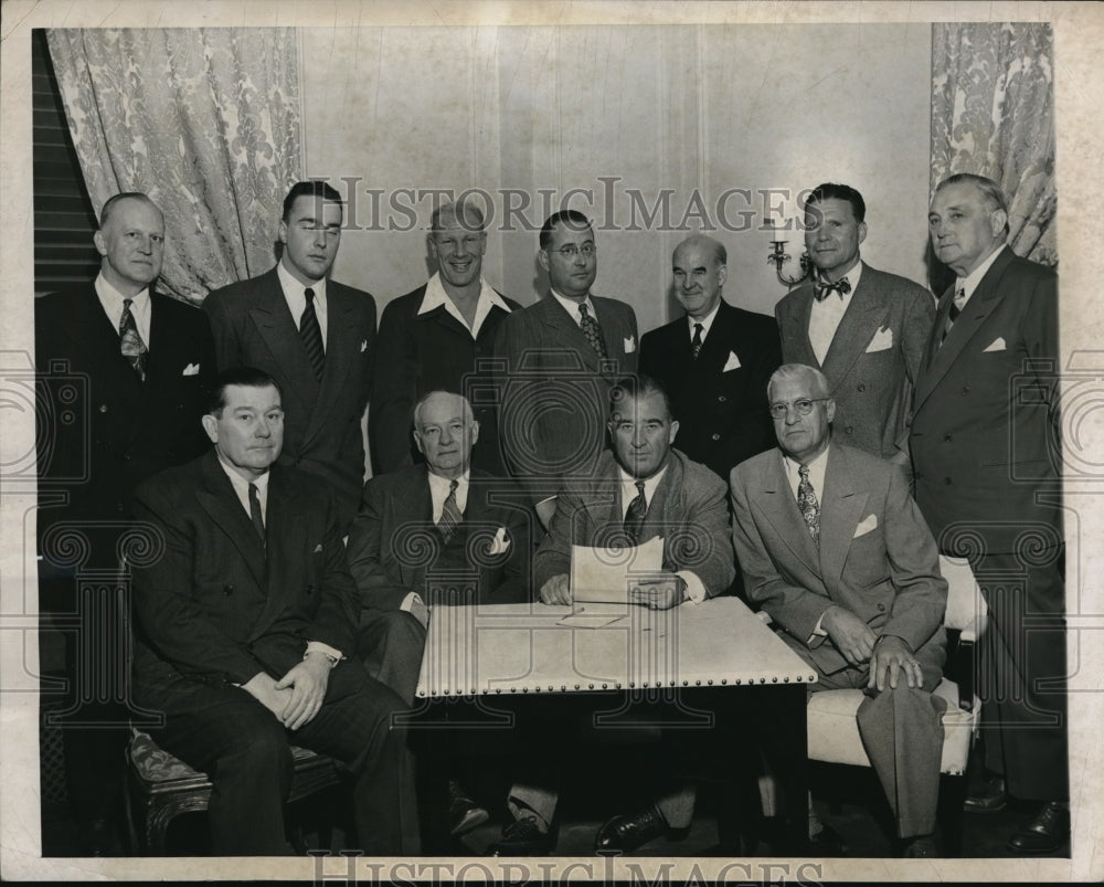 1949 Press Photo American League Club owners discussing Litigation. Chicago Il.