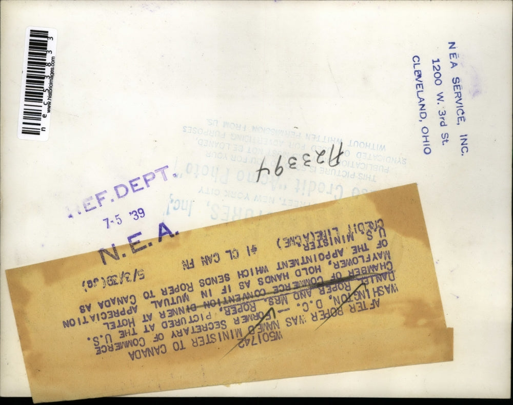 1939 Press Photo Mr 7 Mrs Daniel Roper, he will be US Minister to Canada