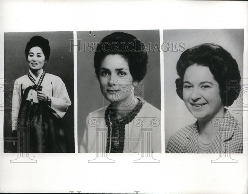 Load image into Gallery viewer, 1963 Press Photo Suh Young-Hee, Maro Theodessiadou, and Randi Selveig Lie
