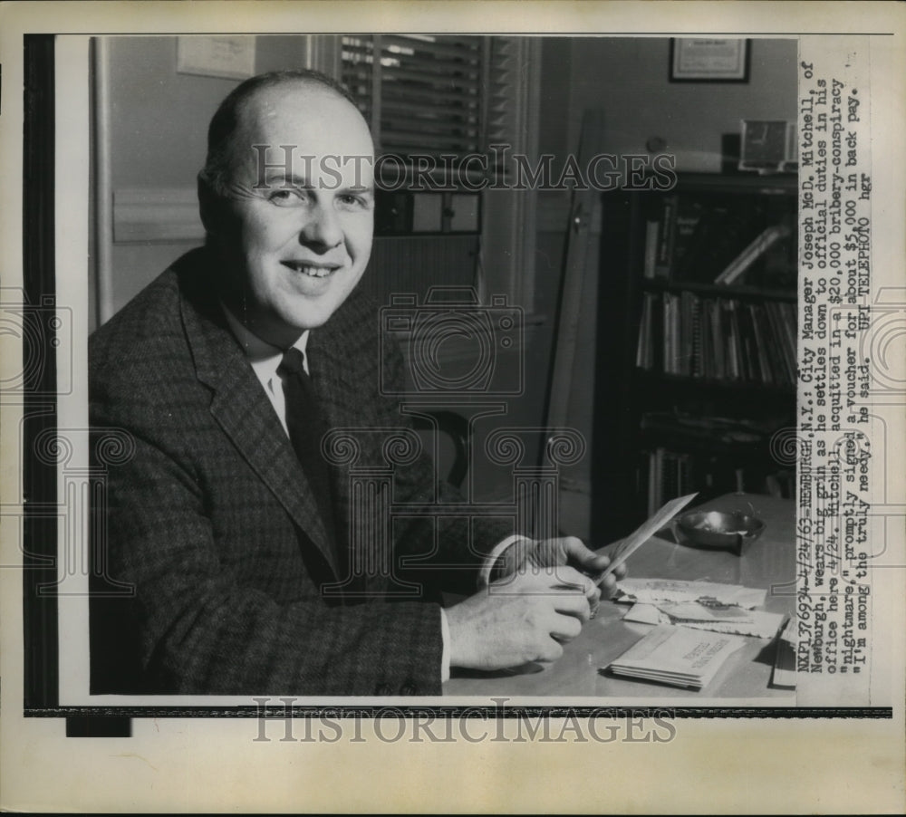 1963 Press Photo New York City manager Joseph McD. Mitchell in office