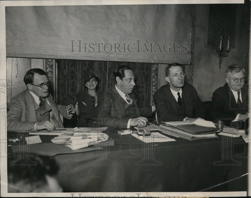Load image into Gallery viewer, 1933 Press Photo Chicago Milk hearing, Dr FC Howe,JN Frank, ED Hays, M Derrick
