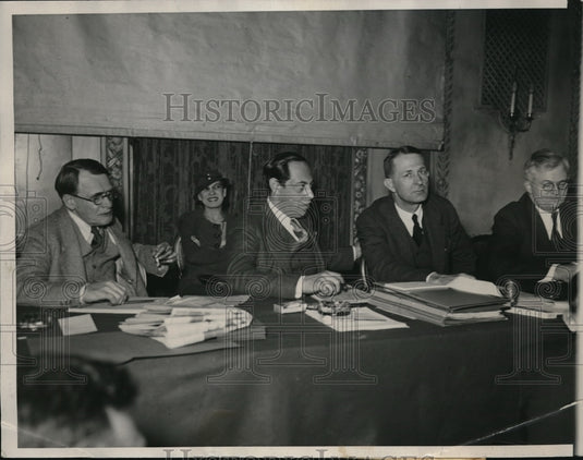 1933 Press Photo Chicago Milk hearing, Dr FC Howe,JN Frank, ED Hays, M Derrick