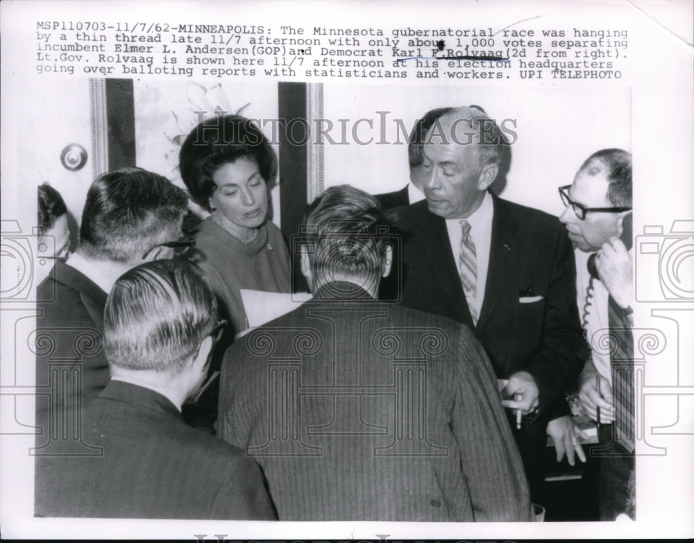 1962 Press Photo Minn. Gov Elmer Andersen, Lt Gov. Karl Rolvaag