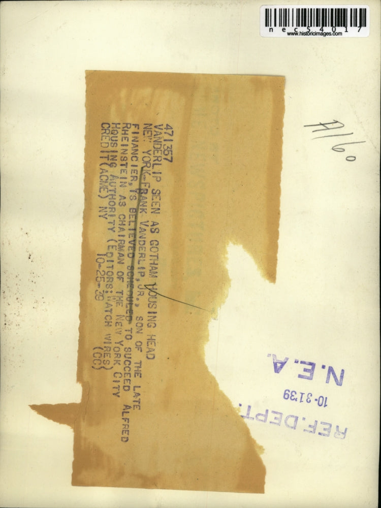 1939 Press Photo NYC, Frank Vanderlip Jr for NY Housing Authority