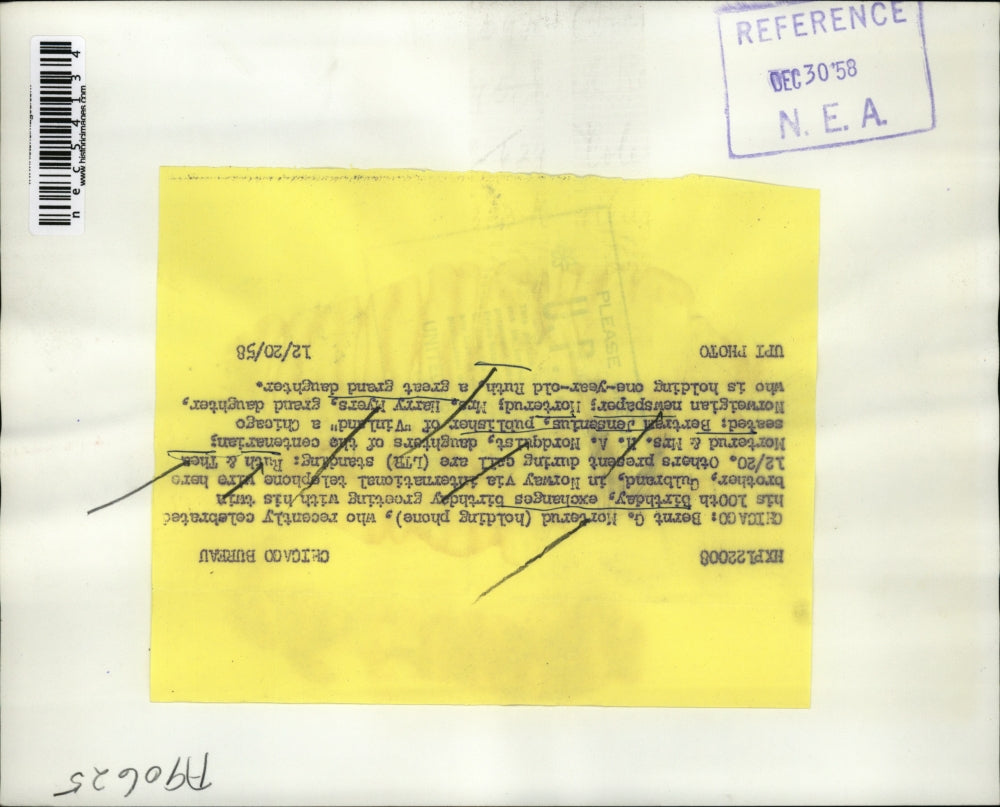 1958 Press Photo Brent Morterud 100th birthday with twin brother Gulbrand in