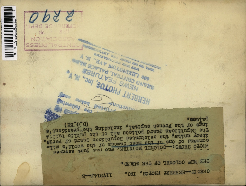 1928 Press Photo Colonel Moinier, Republican Guard of Paris