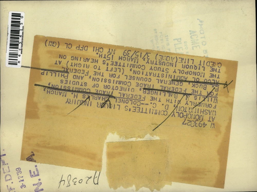 1939 Press Photo Monopoly Committee Liquor Inquiry. Washington DC