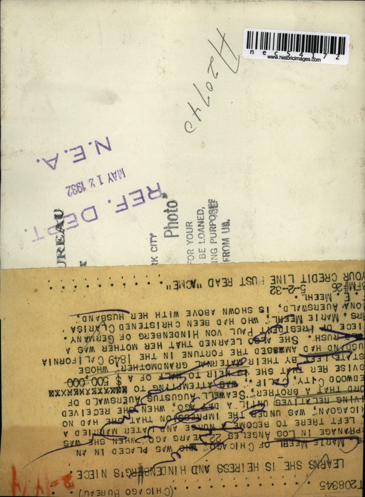 1932 Press Photo Mrs. Marie Meehl learns shes Heiress and Hindenbergs niece.