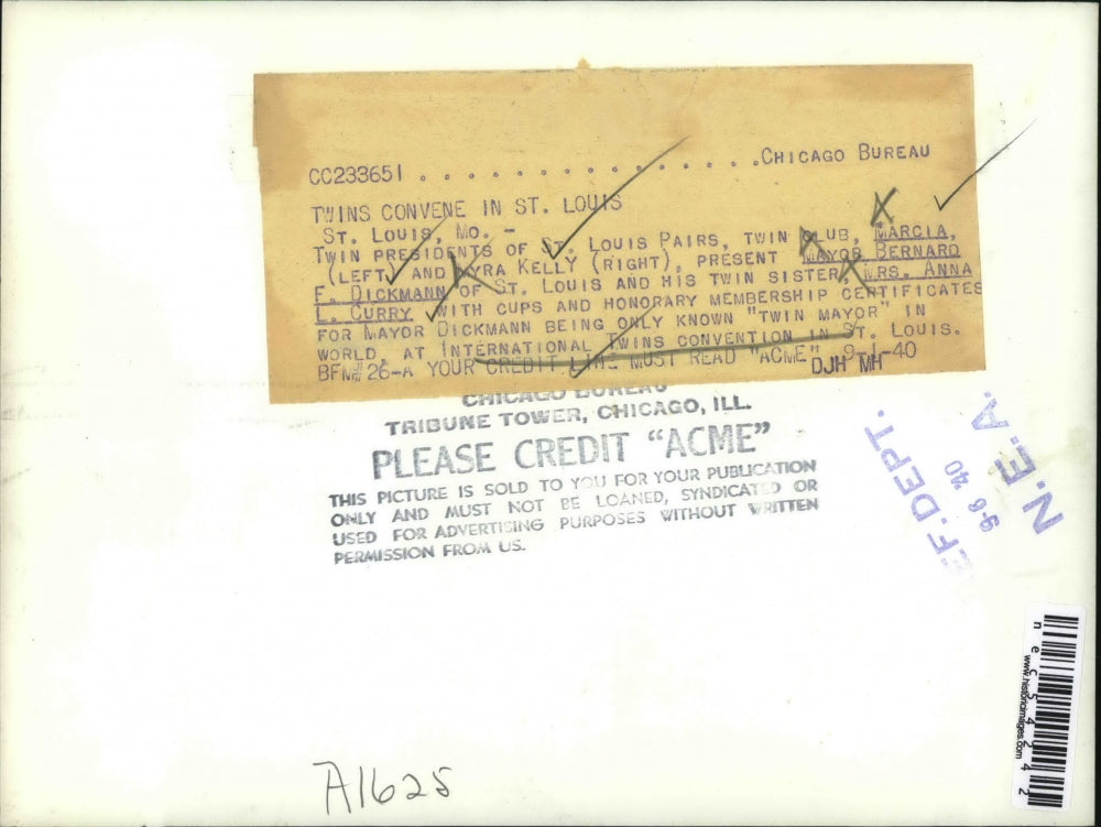 1940 Press Photo Marcia & Myra Kelly at Twins Convention with Mayor Dickmann